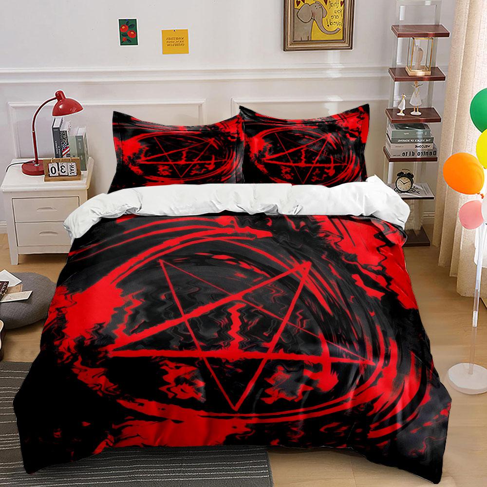 """Rotes Pentagramm Kunst-Set - Heimdekoration""" Hautfreundliches Weichbettwäsche-Set Enthält 1 Bettbezug Und 2 Kissenbezüge Geschenk