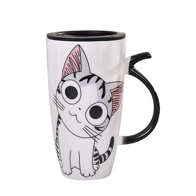 600 ml süße Kaffee-/Teetasse aus Keramik mit Katzenmotiv, neuartige Morgentasse aus Keramik mit Deckel für das Haushaltsbüro