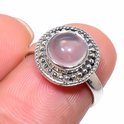 Anel de Joia Artesanal em Prata Esterlina 925 com Pedra Preciosa Quartzo Rosa Natural S.6 i4g99