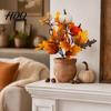 Rustic Autumn Floral Display Artificial Fall Bouquet with Fabric Pumpkins Maple Leaves Wheat Berries Pumpkin Decoration Home Decor for Thanksgiving
