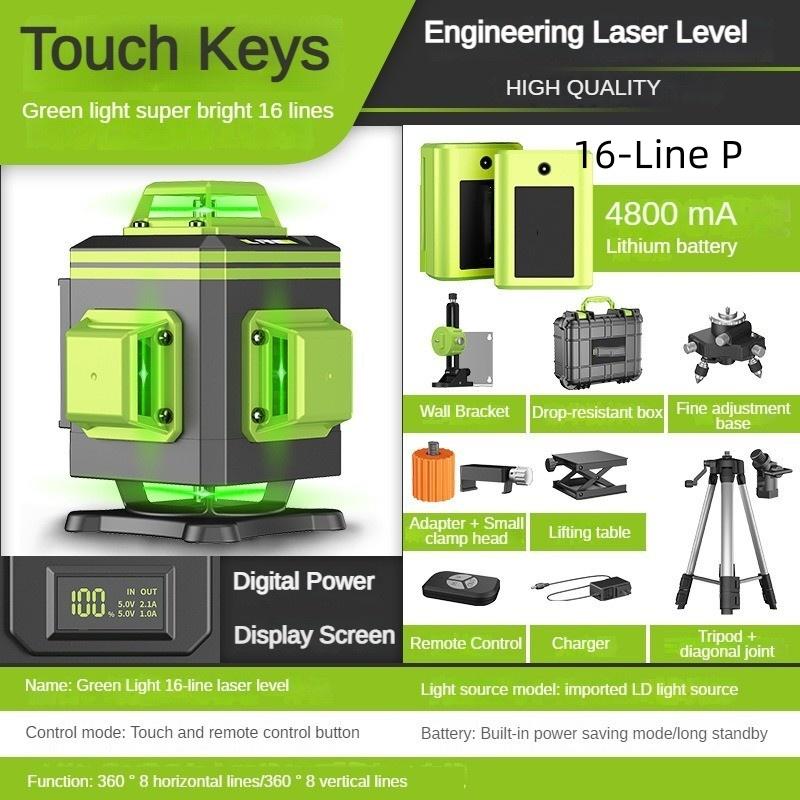 4D 12/16 Line 360° Portable Self-Leveling Spirit Level Horizontal and Vertical Cross Laser Projector New Green Light Laser Level