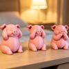 3 Stück 3D-Druck Rosa Schweinefigur Cartoon-Ferkelfigur Lustige Schweinestatue Schlafzimmerdekoration