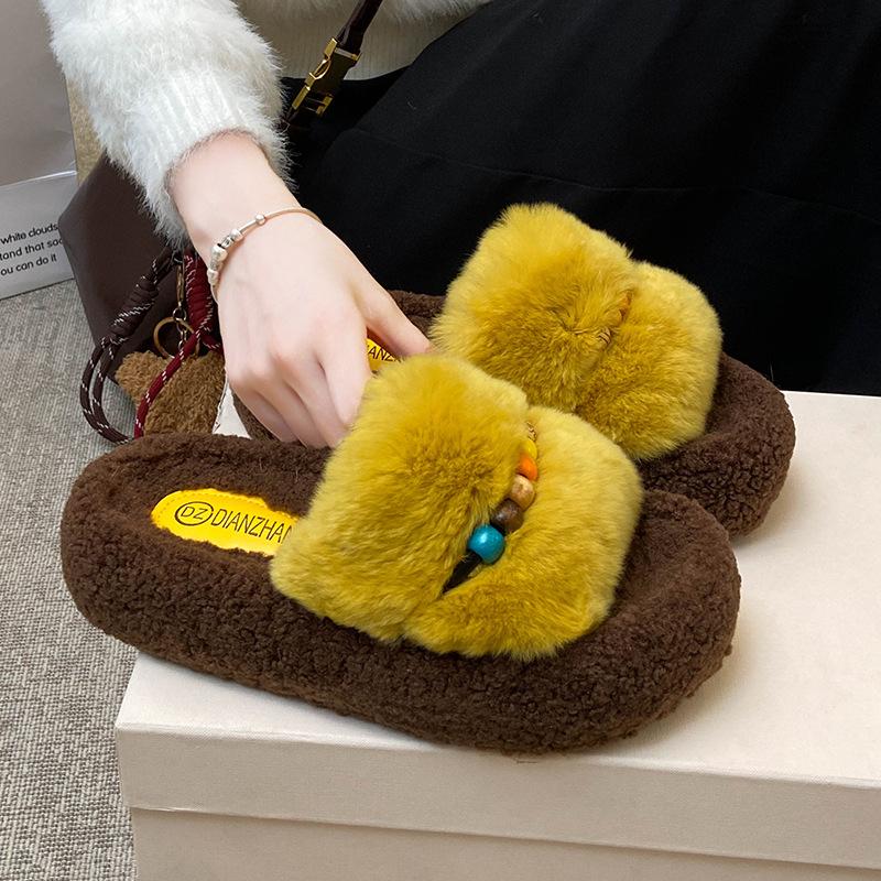 2026 New Autumn Style Height Increasing Thick Soled Hairy Women's Cotton Slippers for External Wear
