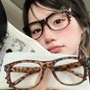 Cat Ear Leopard Cat Bow Glasses Frame No Lenses Cosplay Vintage Halloween Party Costumes Props Decorative Y2K DIY Frames