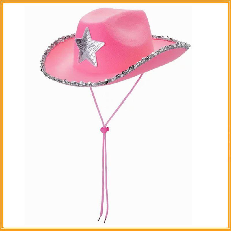Pink Bride Party White Denim Hat with Five-Pointed Star Design