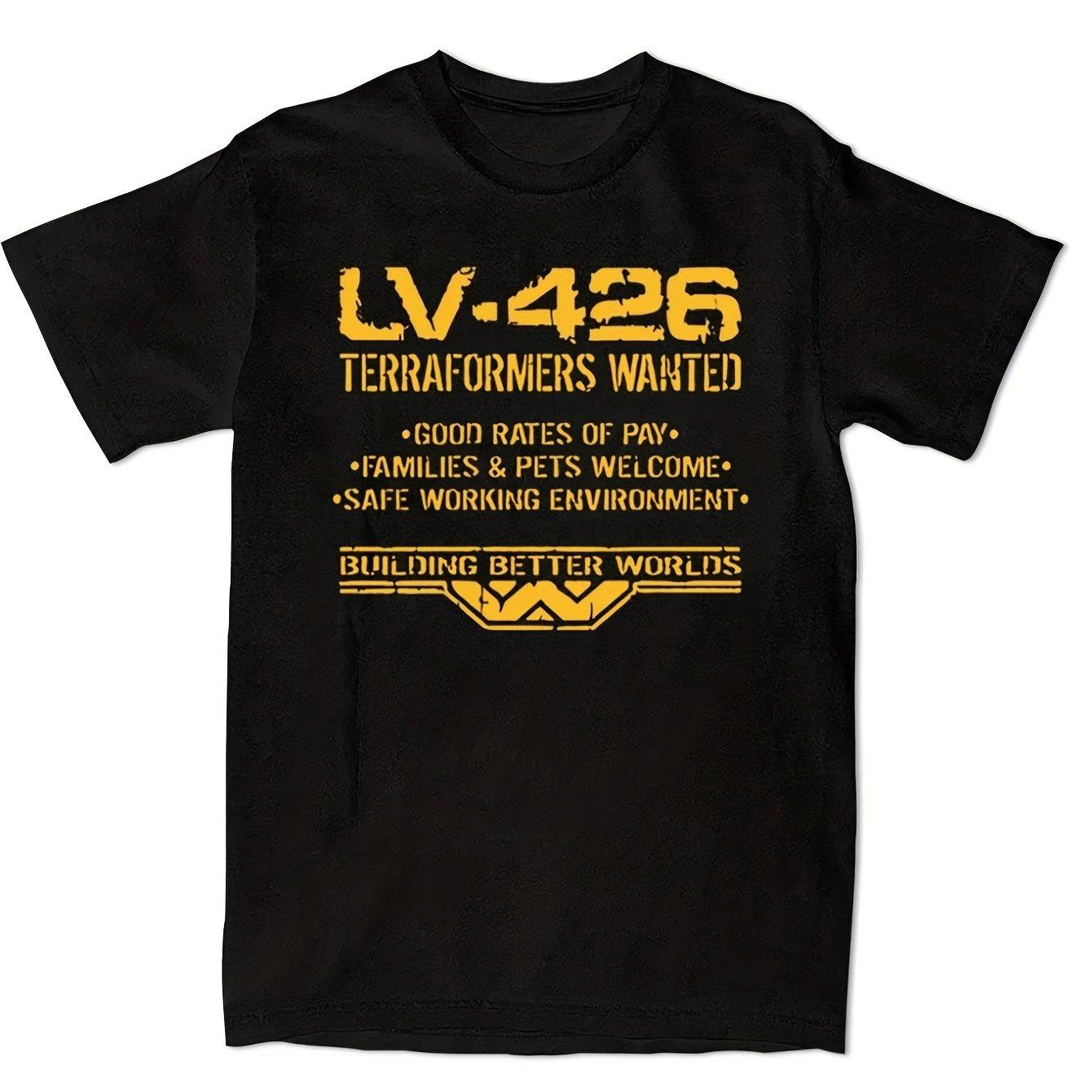 LE LV426 Terraformers Wanted Aliens Prometheus Graphic T-Shirt for Men Black Cotton Tee with Bold Print Short Sleeve - Men s ... S разноцветный