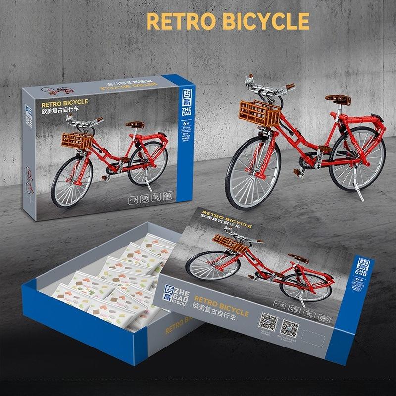 Retro Ziegelstein Fahrrad Modellbausatz Buntes Mountainbike mit Zubehör Spielzeugmodell Vintage Detailliertes Konstruktionsrad Dekoration 1126 Teile