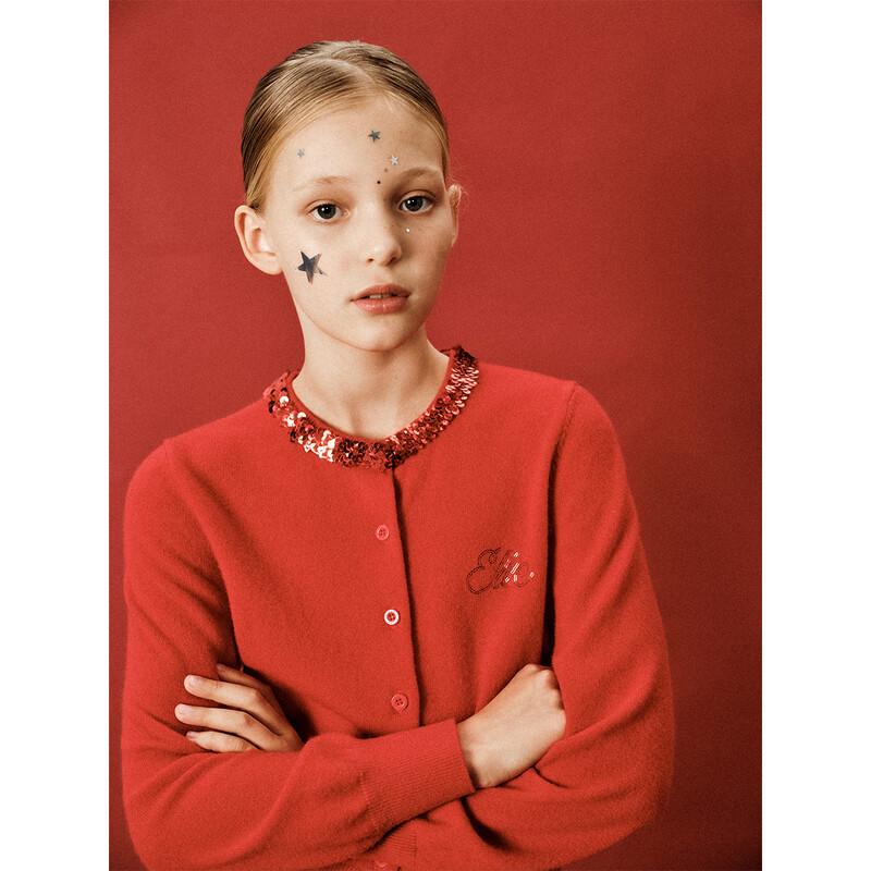 ELLE KIDS Girls' Sequin Neck Wool Knit Sweater