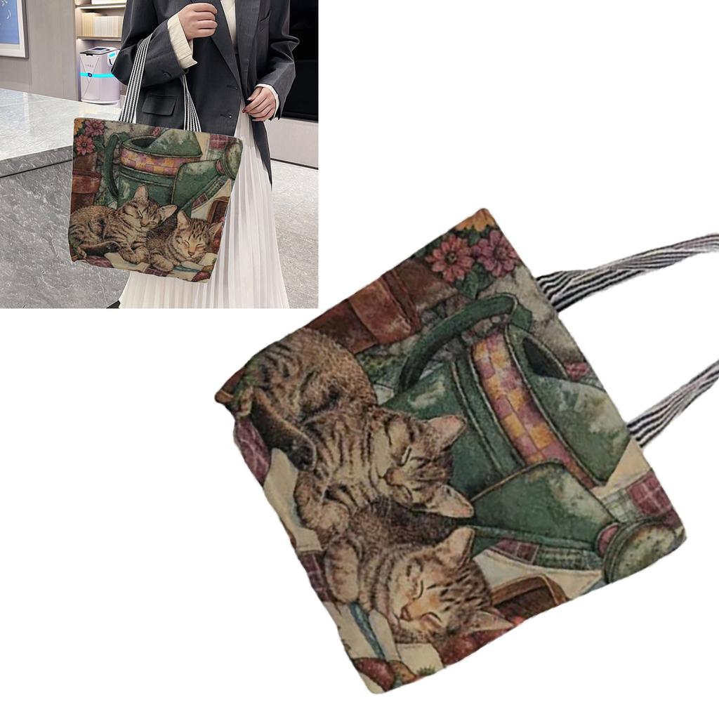 Vintage Canvas Bag Single Sided Embroidery Exquisite Ethnic Style Canvas Shopping Bag for Shopping Gift