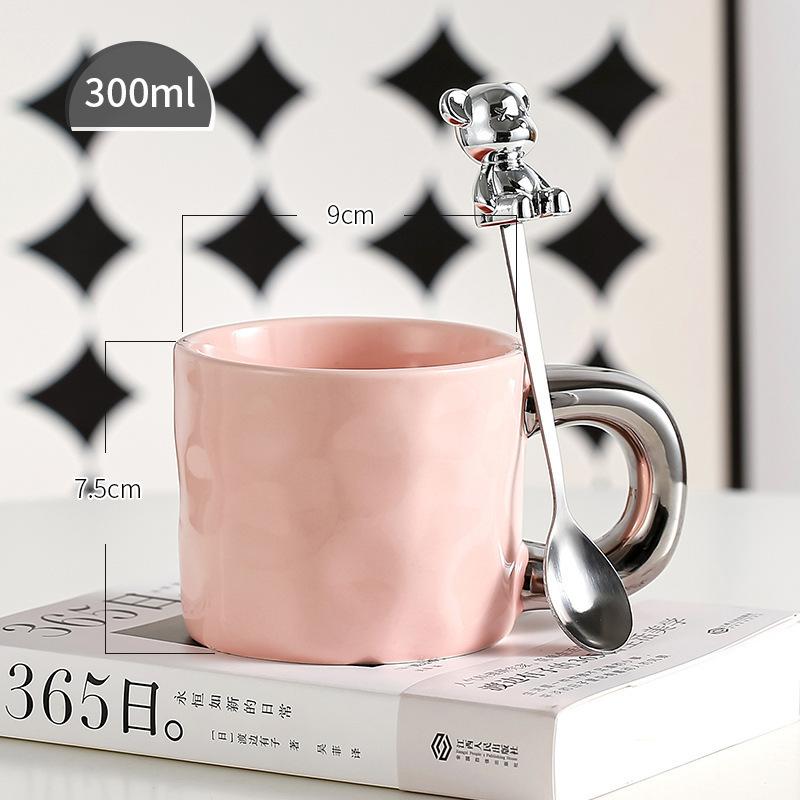 Light Luxury High Value Ceramic Cup with Spoon Electroplated Bear Mug High End Niche Design Cup Export Coffee Cup