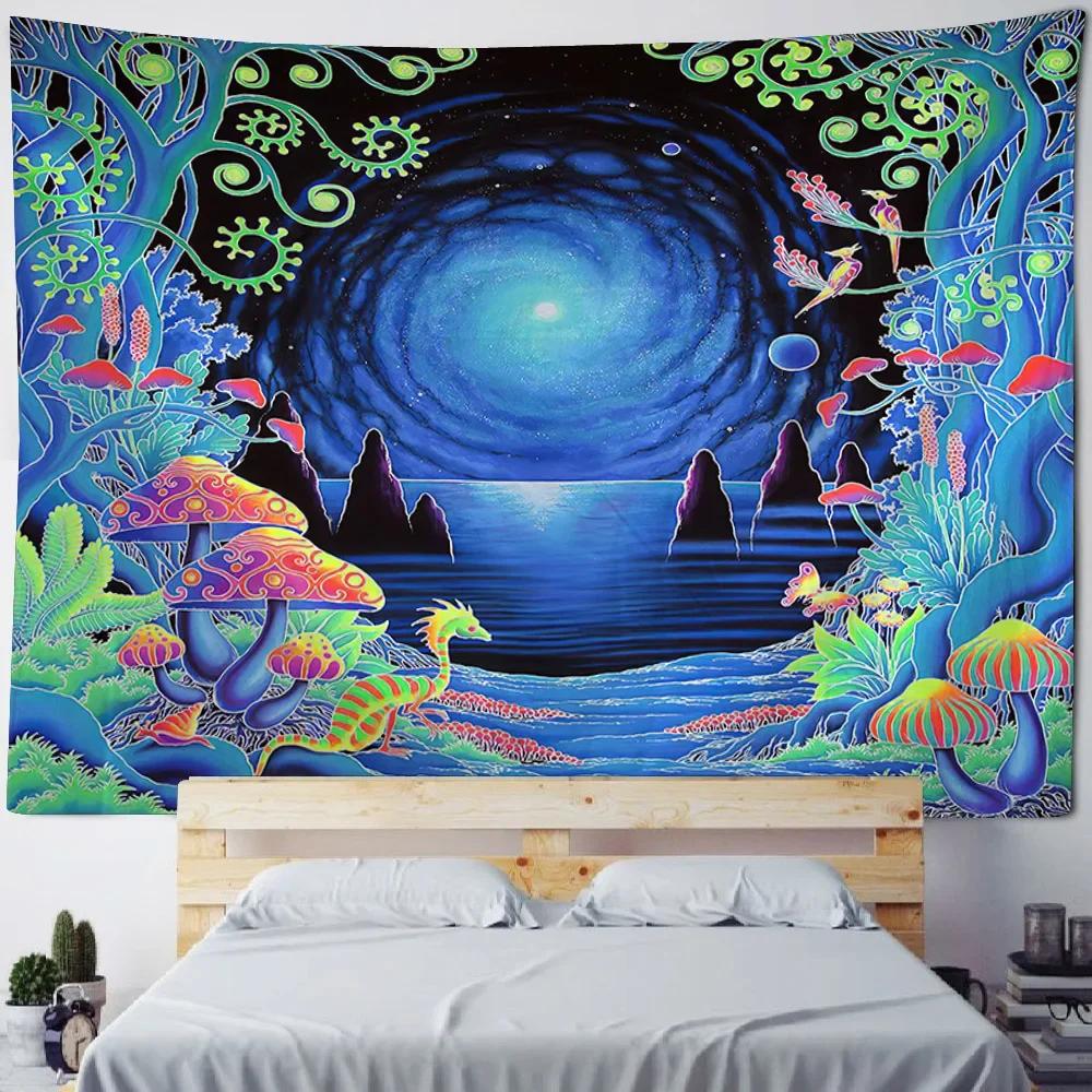 3D Mushroom Forest Printed Tapestry Hippie Wall Hanging Cloth psychedelic Scene Background Poster Bohemian Room Decoration