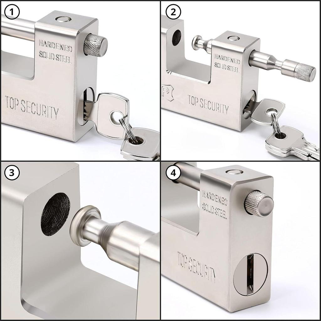 Heavy Duty Padlock with 4 Keys - Hardened Steel Security Padlock with Anti Drill & Pick Cylinder Security Shackle Chain Lock