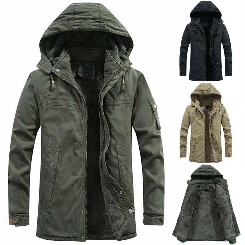 Luxuriously Faux Fur Lined Men's Parka Coat Hoodie Zipper Winter Jacket