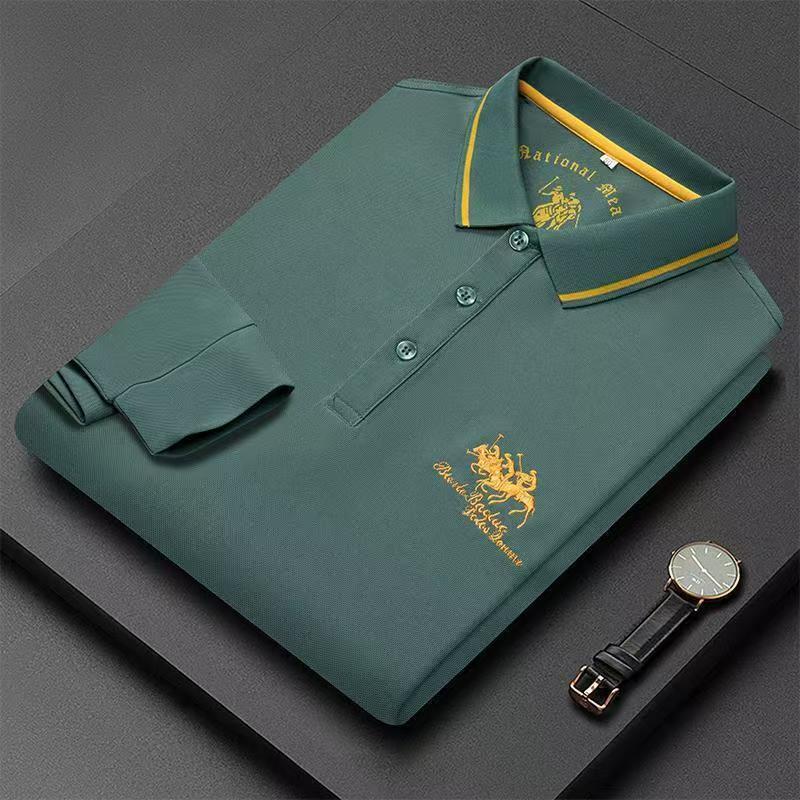 Men's Long Sleeve Embroidered Polo Shirt - Autumn/Winter Collection for Young and Middle-Aged