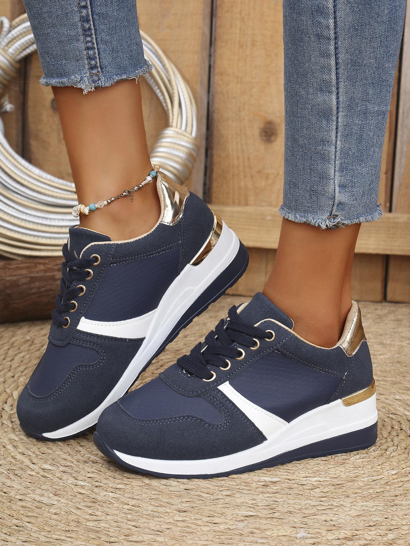 

Кроссовки женские весна-осень новые большие размеры маффин толстая подошва усиливающая цвет подходящая по размеру повседневная обувь на шнуровке 44 синий