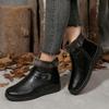 Damen Winter Warme Leder Stiefeletten Kunstfell Stulpe Seitenreißverschluss Verstellbare Schnalle Bequeme Flache Absatzschuhe Farbe 36-41