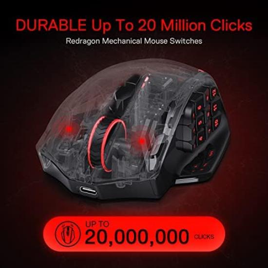 Redragon M913 Impact Elite Wireless Gaming 16000 DPI RGB Gaming 16 Programmable 45 Hours of Professional Optical 12 Side Buttons MMO Mouse Mouse,