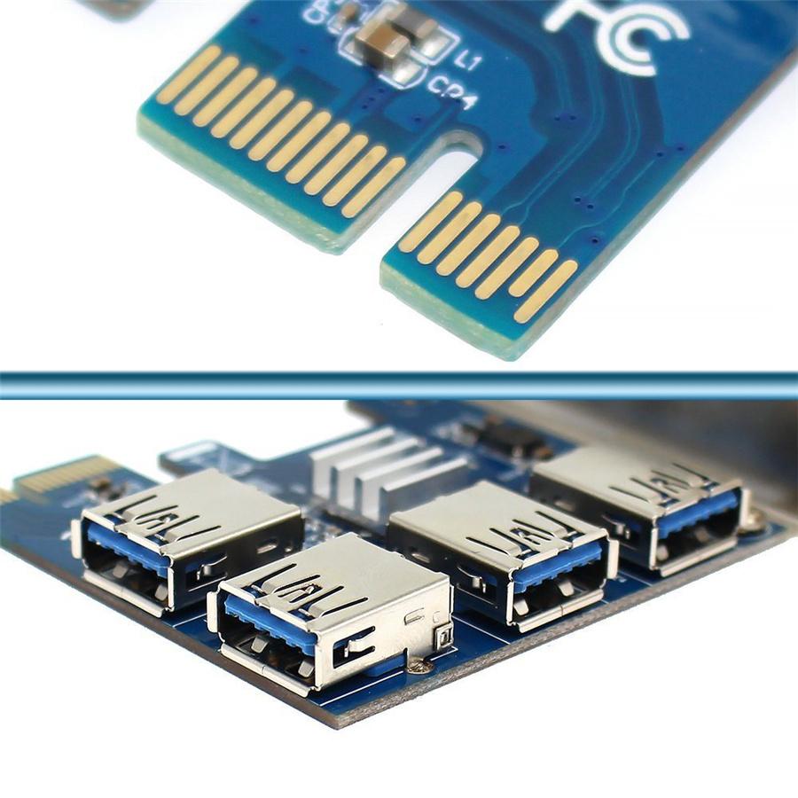 1 Pcs PCI Express 1 To 4 PCIe Riser Card USB 3.0 Port Multiplier Card Adapter