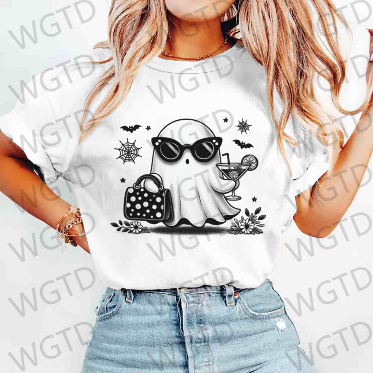 

Halloween Ghost Print Tshirts For Women Short Sleeve T Shirt New Fashion Summer Fall Graphic Ladies Tops Happy Halloween Tees S