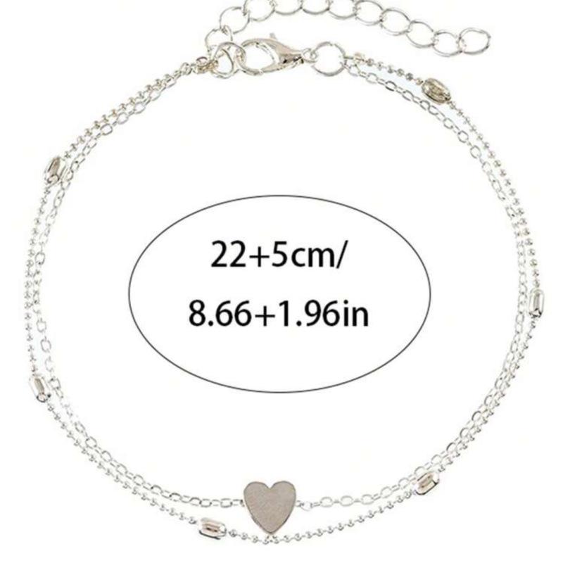 Single-piece Silver Double-layered Heart Anklet. A Unique and Simple Beach Accessory, Suitable for Seaside Vacations and Leisure