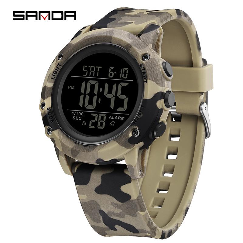 SANDA Camouflage Electronic Watch Outdoor Sports Luminous Student Military Watch Multifunction Digital Electronic Watch