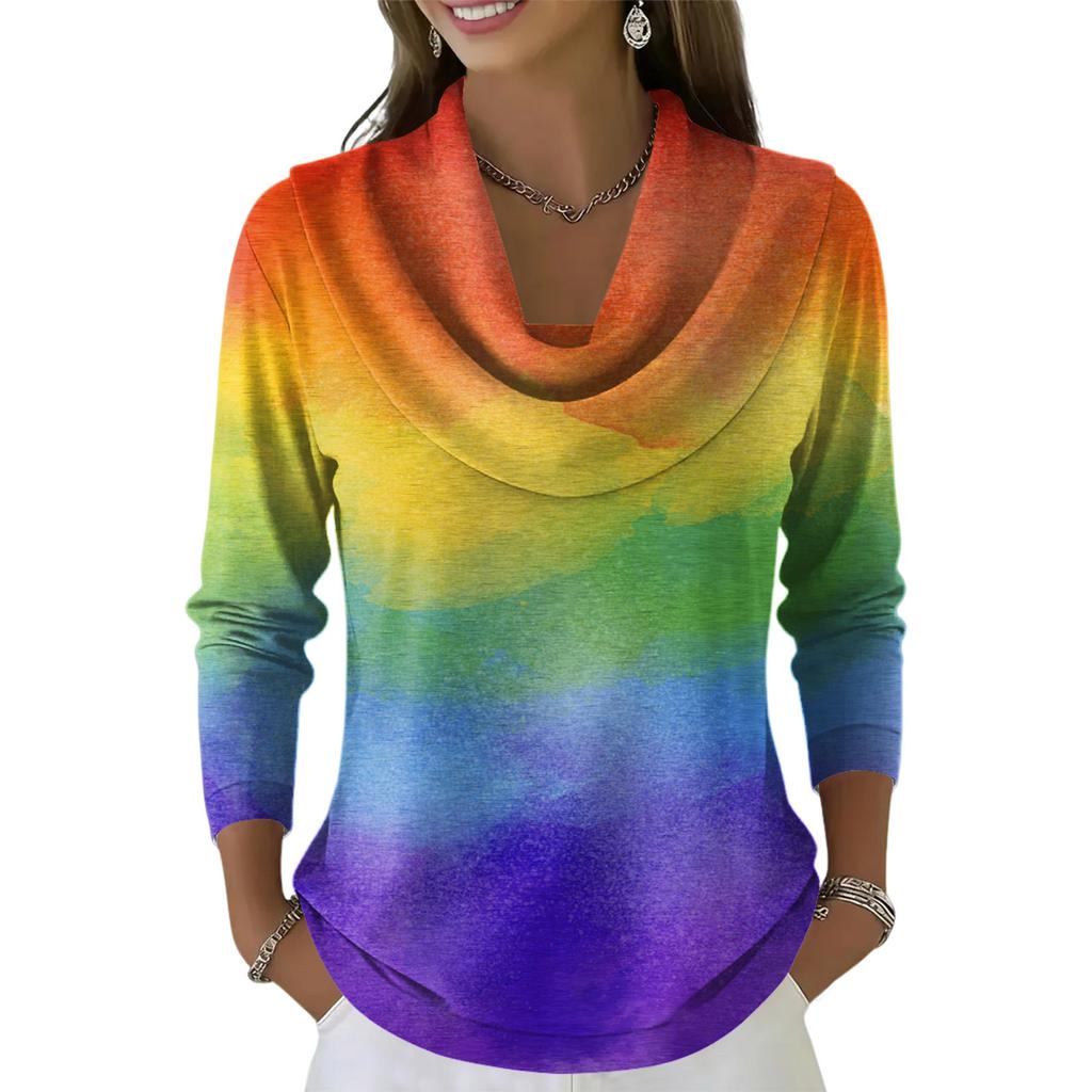 Dámský ležérní a módní svetr s dlouhým rukávem a potiskem, kulatým výstřihem