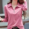 Women T-shirt Lapel Zipper Half Placket Long Sleeve Pullover Tops Solid Color Slim Fit Stretchy Casual Tee Shirt Work Party Vacation Daily Wear