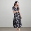 SOFSIL 2026 Summer French Print V-Neck A-Line Dress