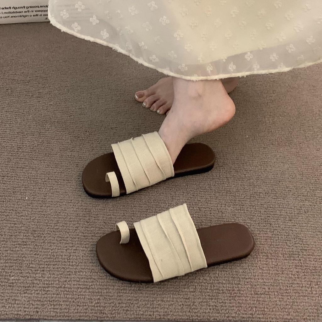 Vintage Vacation Brown Mori Sandals Fairy Shoes Outer Wear 2025 Summer with Skirt Evening Breeze Roman Cool Slippers