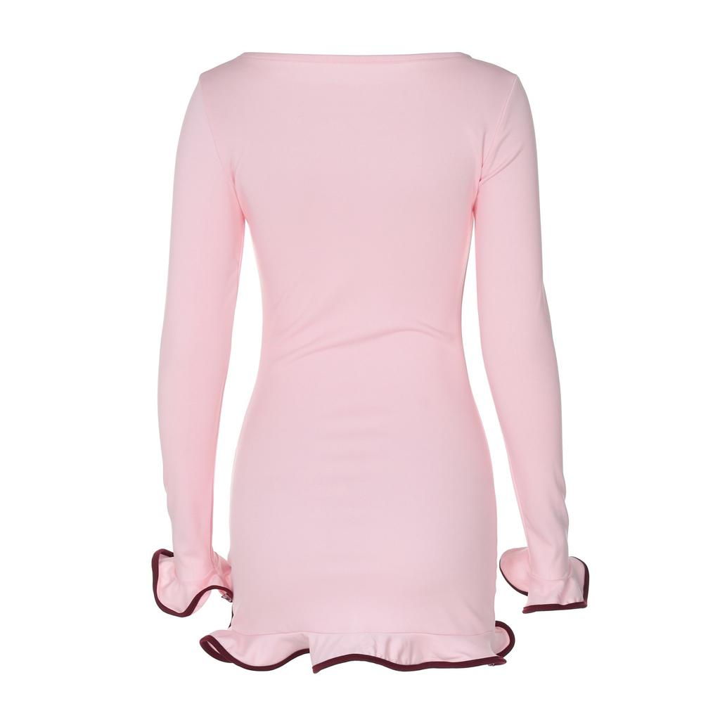Autumn Mini Dress for Women Long Sleeve Ruffles Patchwork Slim Sexy Shorts Dress Elegant Female Party Dresses