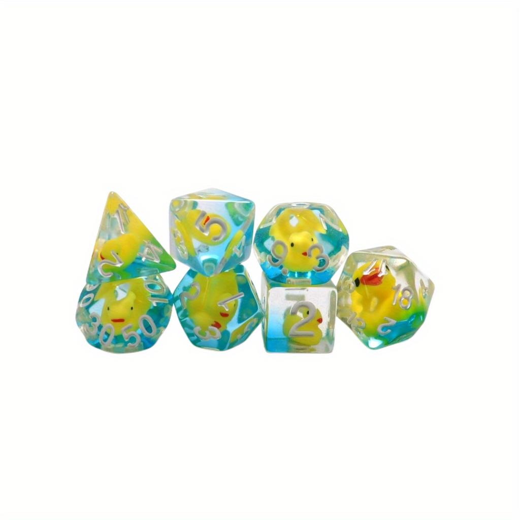 Set di Dadi per Gioco da Tavolo Anatra Gialla da 7 Pezzi Dadi per Giochi da Tavolo Multilaterali Dadi per Giochi di Ruolo Regalo di Natale Alta Qualità Pratico Uso Quotidiano