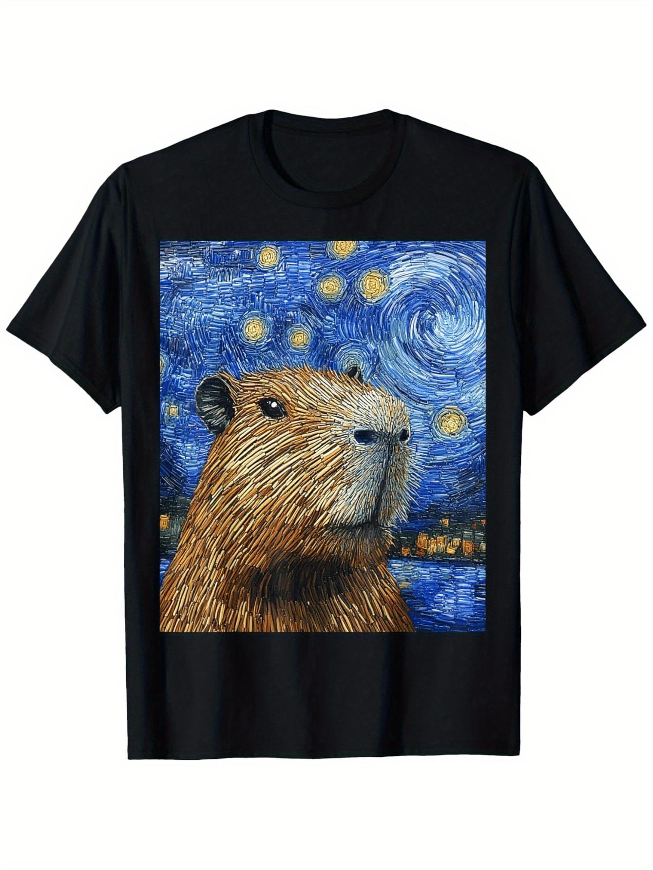 Funny Capybara T-Shirt - Starry Night Capybara Art & Chill Slogan, Loose Fit Casual Shirt with Animal Lovers, Novelty Gift S разноцветный