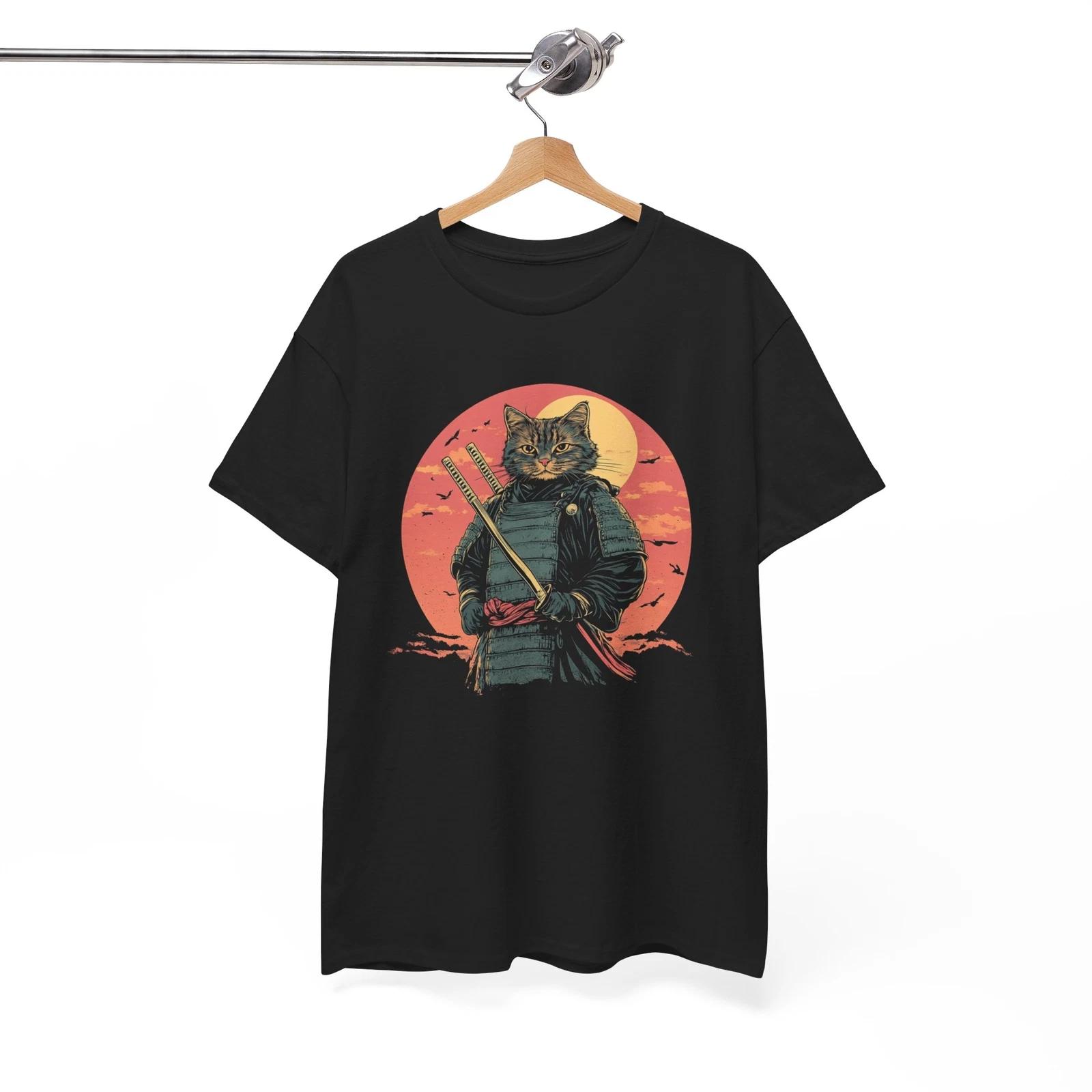 

Samurai Cat T-Shirt | Minimalist Japanese Tee | Tranquility & Peace Shirt M