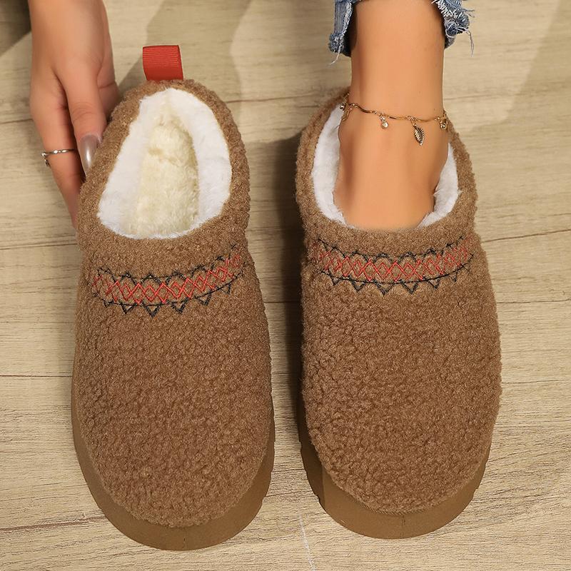 Thick Bottom Plush Slippers Women Fashion Lamb Cashmere Warm Indoor Slides Woman Winter Soft Sole Non-Slip Cotton Slippers 2025