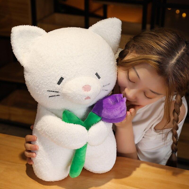 Precioso oso de peluche, conejo, gato, flores, juguetes de peluche, muñecos de animales Kawaii, almohada rellena, regalo de San Valentín para niñas