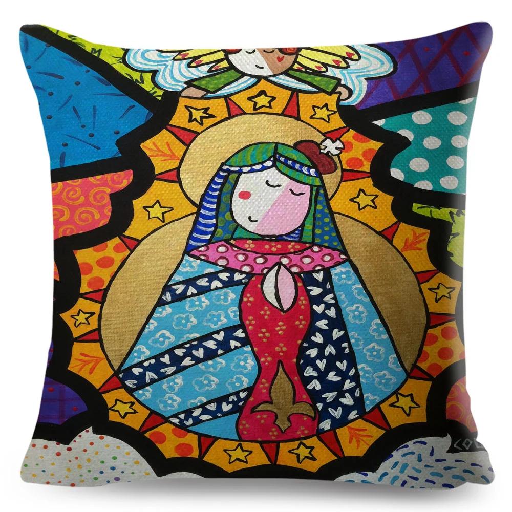 

Blessed Virgin Mary Art Pillowcase Decor Cute Cartoon Girl Print Cushion Cover for Sofa Home Children Room Polyester Pillow Case 30x30cm бордовий