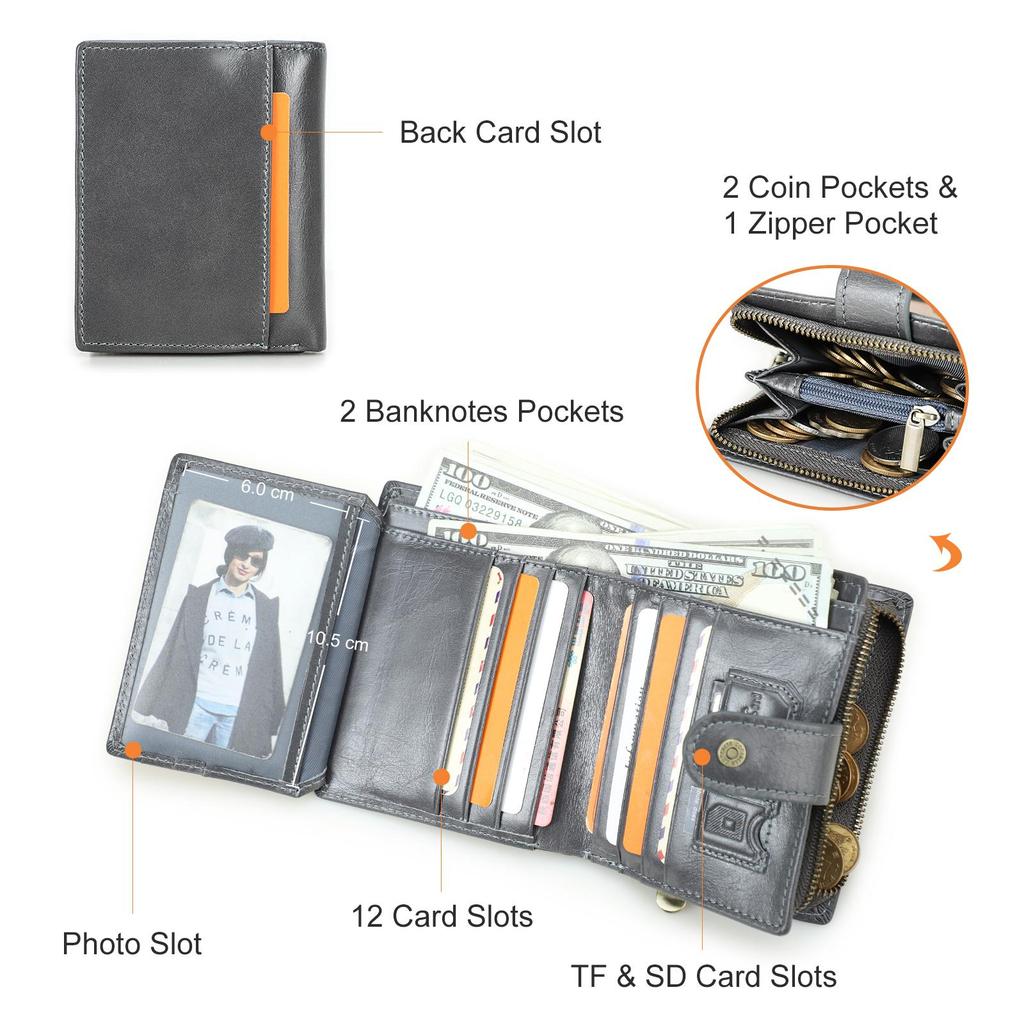 CONTACT'S Genuine Leather Wallet For Women Card Holders Money Clip Coin Purse Women's Wallet