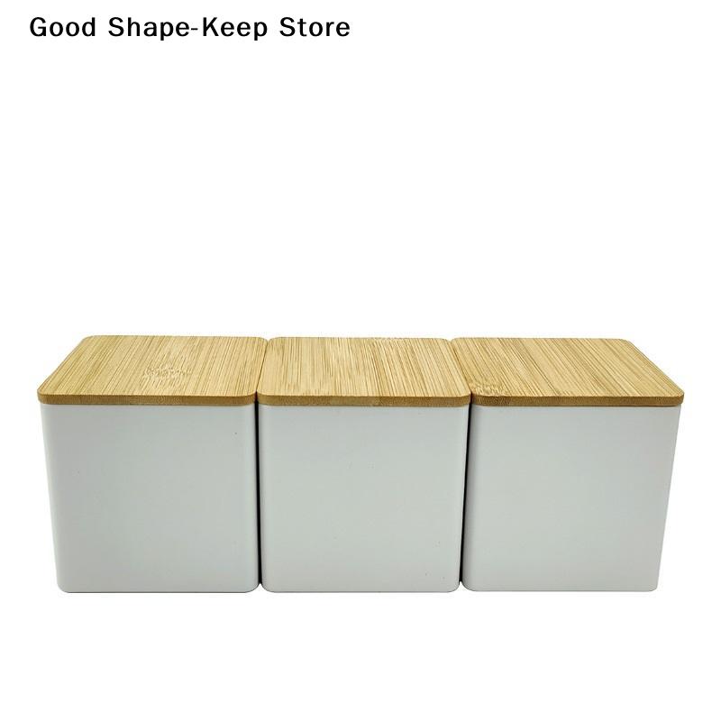 Sealed Tinplate Storage Jar With Bamboo Lid Spices Tank Container Kitchen Food Bottle Coffee Tea Caddy Iron box and square can