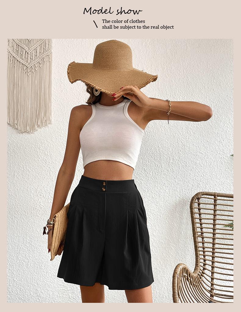 2025 Summer Women's High-Waisted Elegance: European & American Commuter Wide-Leg Shorts