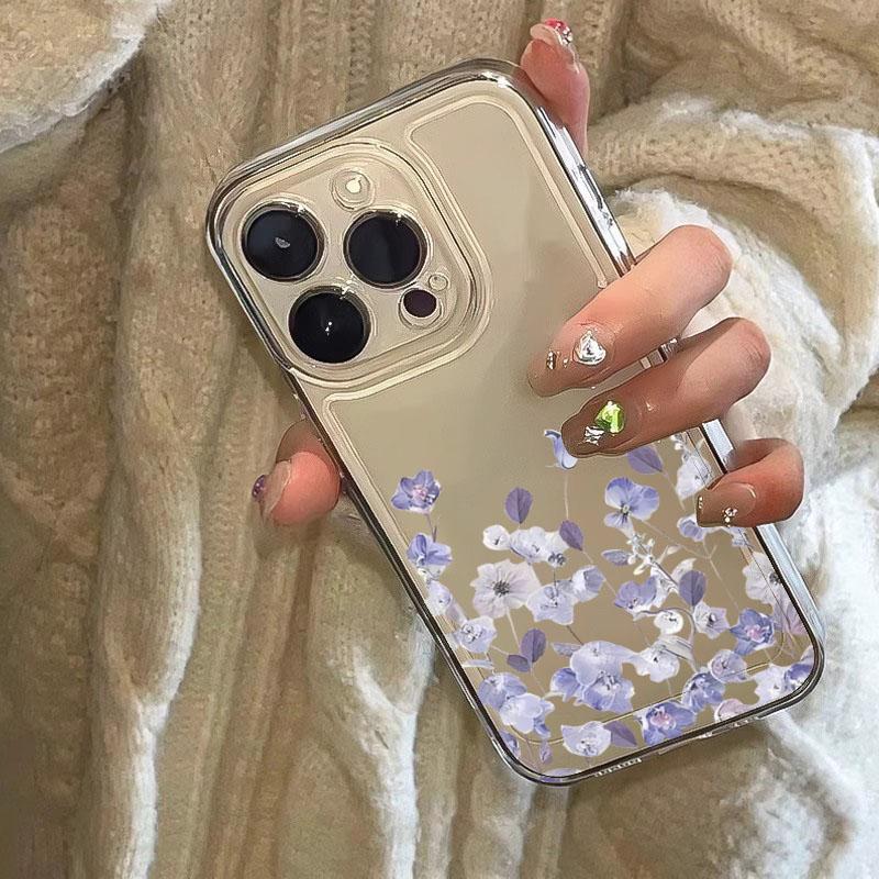 Blue Leaf White Flower Pattern Transparent Phone Case for Samsung Galaxy A56 A55 A35 A36 A15 S25 Ultra S24 FE S23 S22 Plus Cover