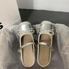 Silver Thick Heel Bow Half Slippers Women's Summer 2025 New Mary Jane Outer Wear Versatile One-word Bag Head Sandals