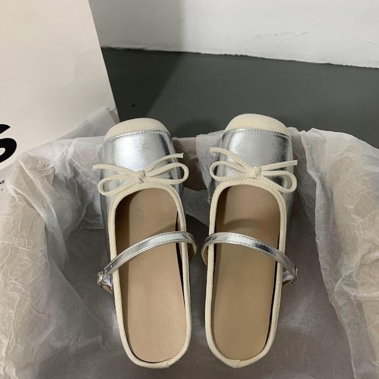 Silver Thick Heel Bow Half Slippers Women's Summer 2025 New Mary Jane Outer Wear Versatile One-word Bag Head Sandals
