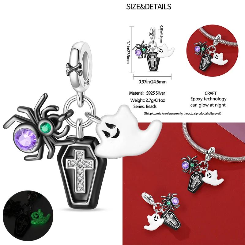 New Coppering Halloween Witch Skeleton Bat Charm Chain Beaded Fit Original Bracelet Diy Ladies Jewelry