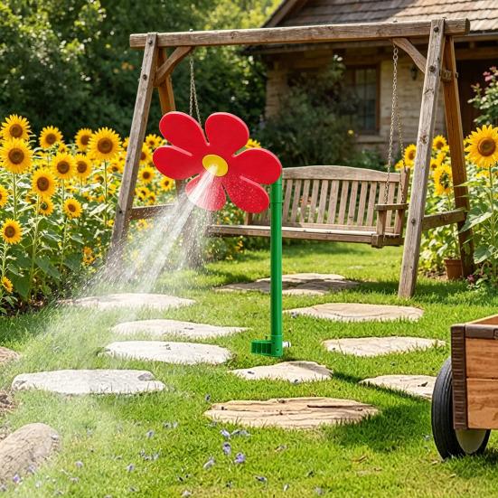 Irrigatore da prato a forma di fiore Crazy Daisy, rotante a 360 gradi, girasole, per irrigazione di giardini, cortili, cani, bambini, esterni