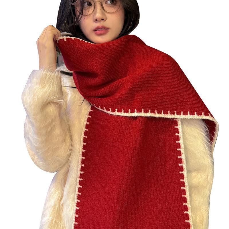 Snow Night Christmas Red Super Soft Wool Blended Scarf Heavy Industry Edge Locking Craft Versatile Couple Scarf