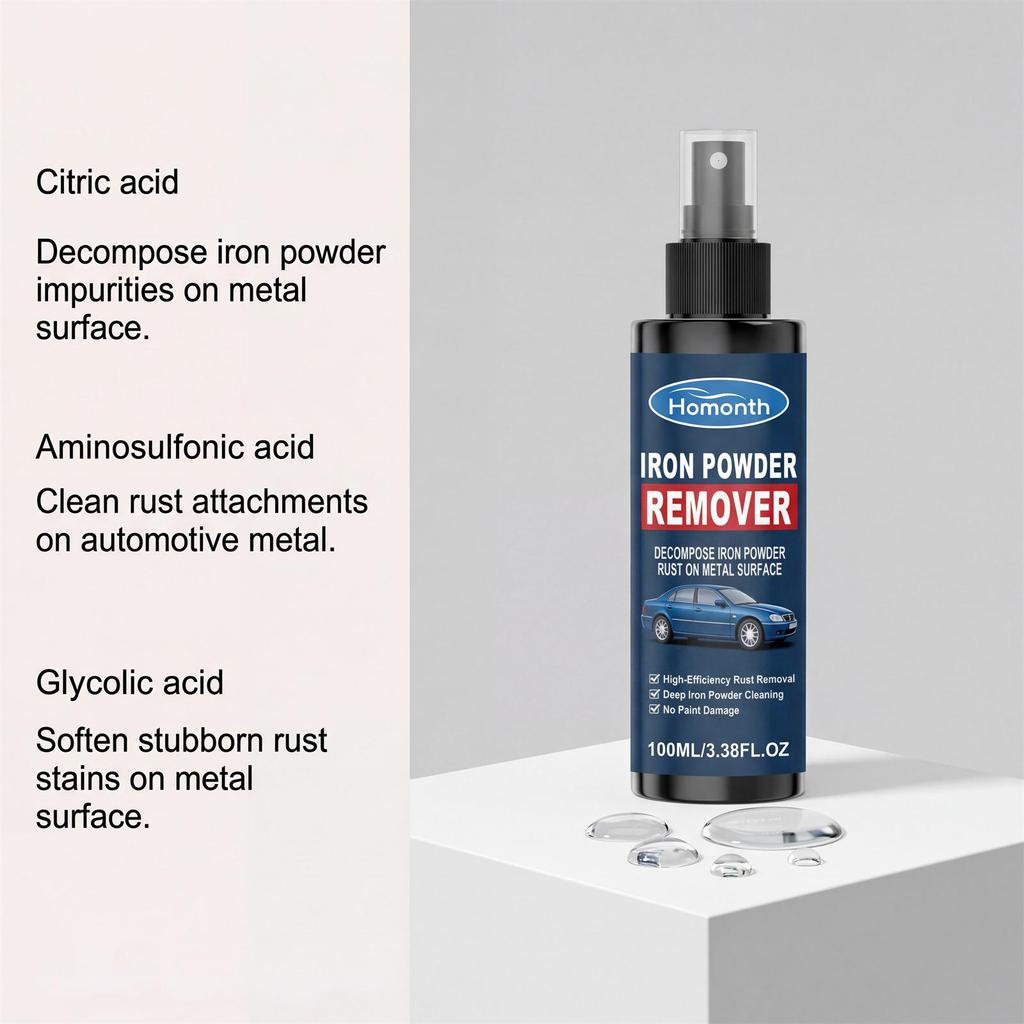 HOMONTH Iron Powder Cleaner: Fast-Acting Rust Stain Remover for Metal Surfaces and Wheel Hubs.
