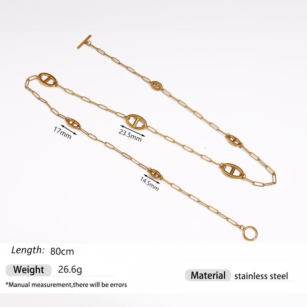 European/American Light Luxury Titanium Steel Necklace - Pig Nose Cold Niche Style, High-End Versatile Long Sweater Chain