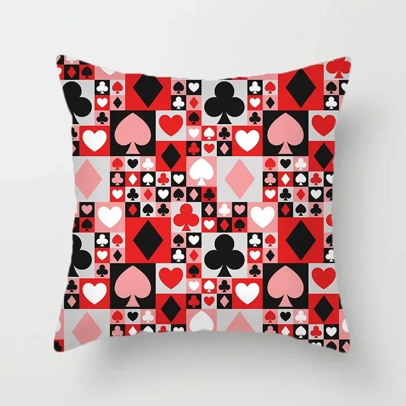Luxury Home Decoration Pillowcase Props Hearts Square Black Heart Poker Pattern Office Sofa Car Cushion Cover