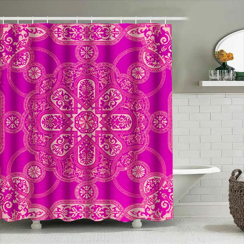 Vintage Boho Mandala Shower Curtain Pink White Decorative Bathroom Decor Floral Home Textile
