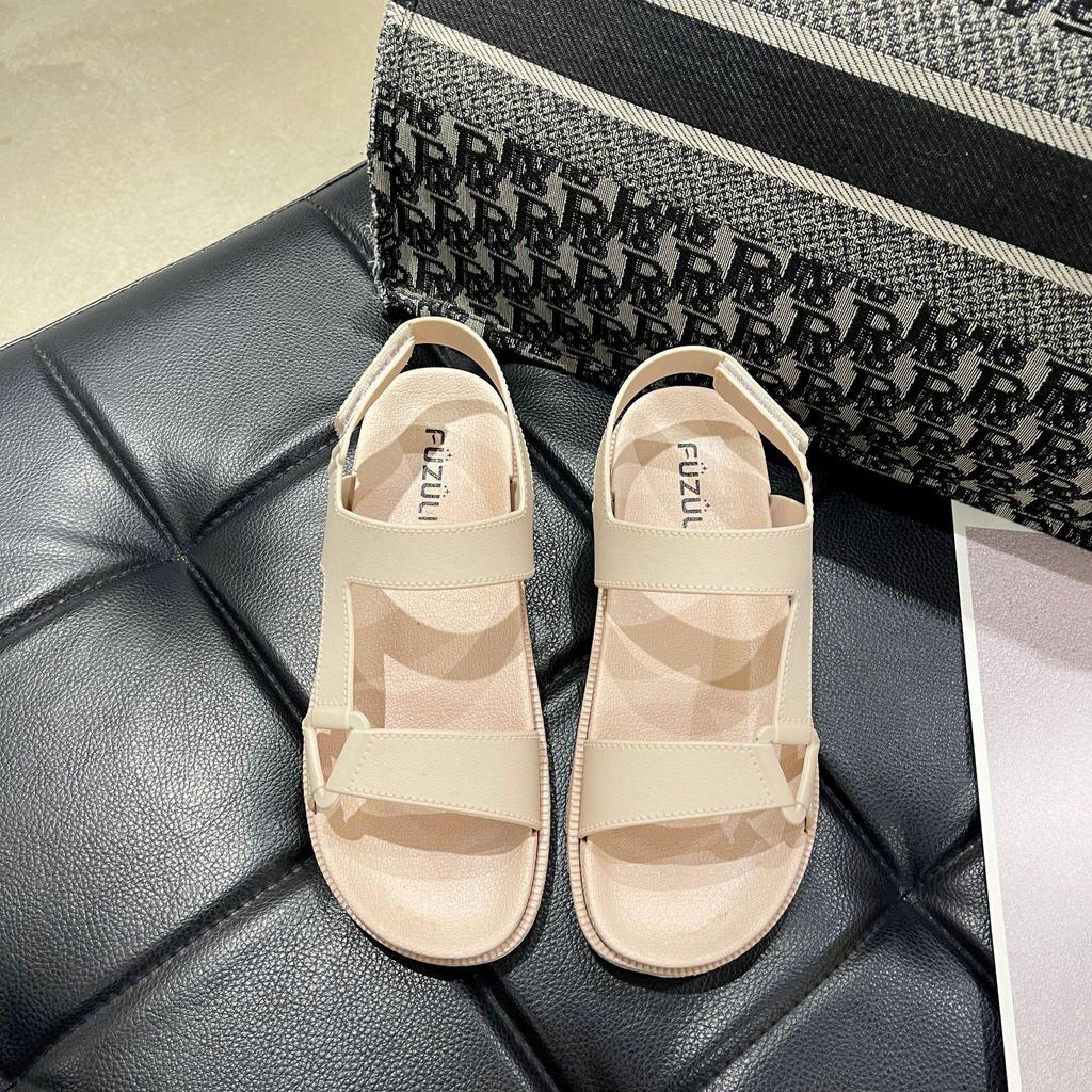 Women's Summer Sandals: Solid Color, One-Strap, Open-Toe, Velcro Flats for Beach